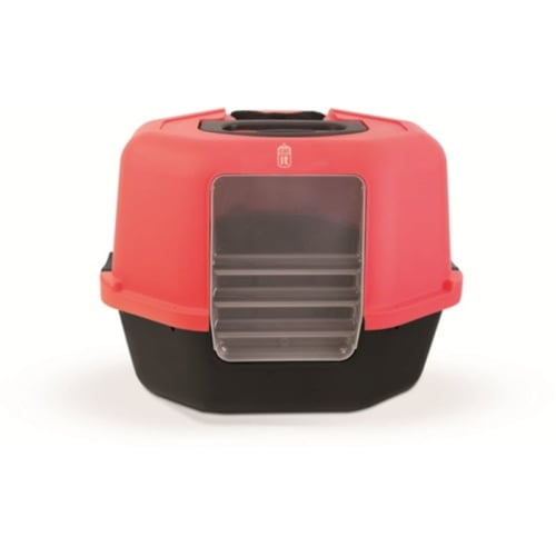 Catit Corner Hooded Cat Pan - Red And Charcoal